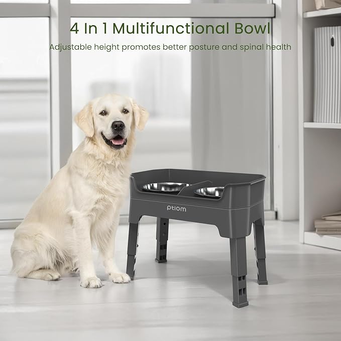 KPWACD 3-in-1 Elevated Dog Bowls Mess Proof Raised Slow Feeder Dog Bowls, 4 Height Adjustable Stand Licking Plate with 2 56oz Stainless Steel Doggy Food Dish for Small Medium Large Pets
