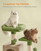 Feandrea Cat Tree, 61-Inch Cat Tower for Indoor Cats, Plush Multi-Level Cat Condo with 5 Scratching Posts, 2 Perches, 2 Caves, Hammock, 2 Pompoms, Grass Green and Camel Brown UPCT192C03