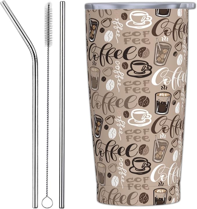 Tumbler with Lid and Straw, 20 Oz Stainless Steel Insulated Water Bottle Travel Coffee Mug