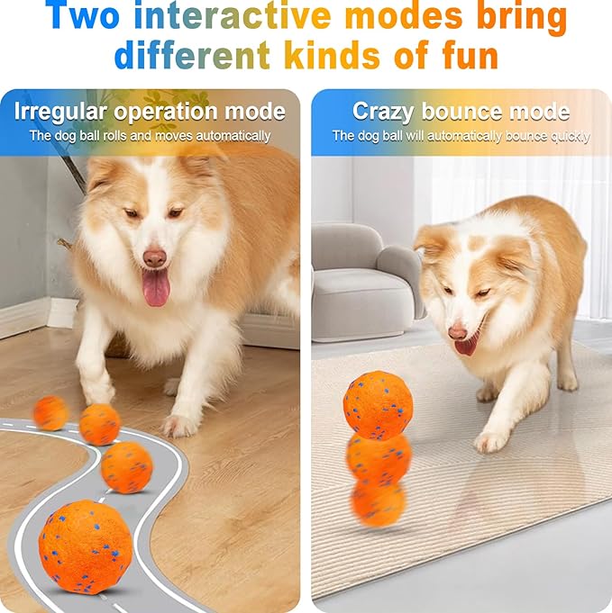 Interactive Dog Toys Ball, Automatic Moving, Bouncing Chew Toys, E-TPU Material, Suitable for Large and Medium-Sized Dogs, Used for Boredom Relief and Daily Training, USB Rechargeable (Orange)