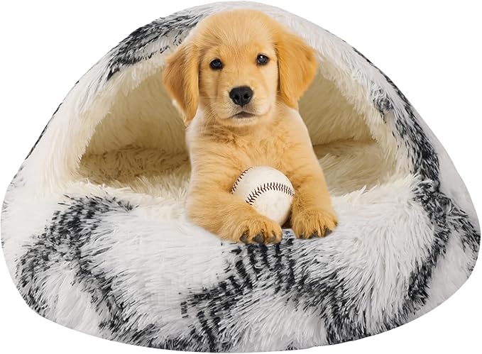 Dog Beds for Small Dogs, Cat Bed Cave, Washable Cute Cat Bed, Cozy Nook Pet Bed for Dogs or Cats, Anti-Slip Puppy Bed Fits up to 12 lbs Pets(Grey-White, 20" x 20")