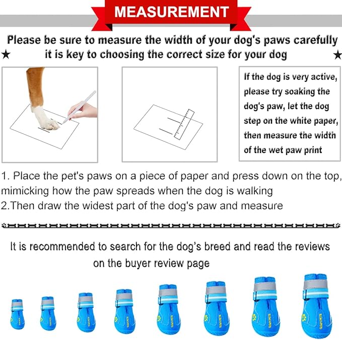 QUMY Dog Shoes for Large Dogs, Medium Dog Boots & Paw Protectors for Winter Snowy Day, Summer Hot Pavement, Waterproof in Rainy Weather, Outdoor Walking, Indoor Hardfloors Anti Slip Sole Blue 3