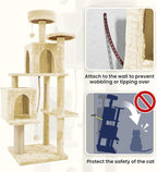 58.5inch Large Cat Tree Tower Condo for Indoor Cats, Soft Plush Multi-Level Climbing Tree Cat House, Scratching Post, More Entrance/Exit, Sisal Rope, Beige Almond