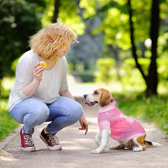 Turtleneck Pet Sweaters for Dogs Boys or Girls,Color Inlay and Moving Needle Pattern Dog Sweater,Pet Clothes,Dog Sweaters,Suitable for Various Breeds Dogs or Sizes(Pink Group,M)