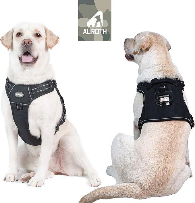 Auroth Tactical Dog Harness for Large Dogs No Pull Adjustable Pet Harness Reflective K9 Working Training Easy Control Pet Vest Military Service Dog Harnesses Black XL