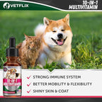 10-in-1 Pet Vitamins for Dogs & Cats - Made in USA - Glucosamine & Multivitamin Supplement - Joint, Immune & Skin Health Support - All Ages & Breeds - 2 Fl Oz