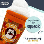 Huxley & Kent Funny Dog Toy w/Squeaker – Fall Power Plush Squeaky Dog Toys for Small, Medium & Large Dogs – Soft Stuffed Animal for Indoor Play & Fetch - Puggin Spice Latte, Small