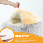 Cat Beds for Indoor Cats,Plush Hooded Cat Cave for Puppy Kitty Small Dog Bed,Removable Washable Non-Slip Bottom Self Warming Round Fluffy Faux Fur Super Soft Calming Sleeping Pet Bed(Gray)