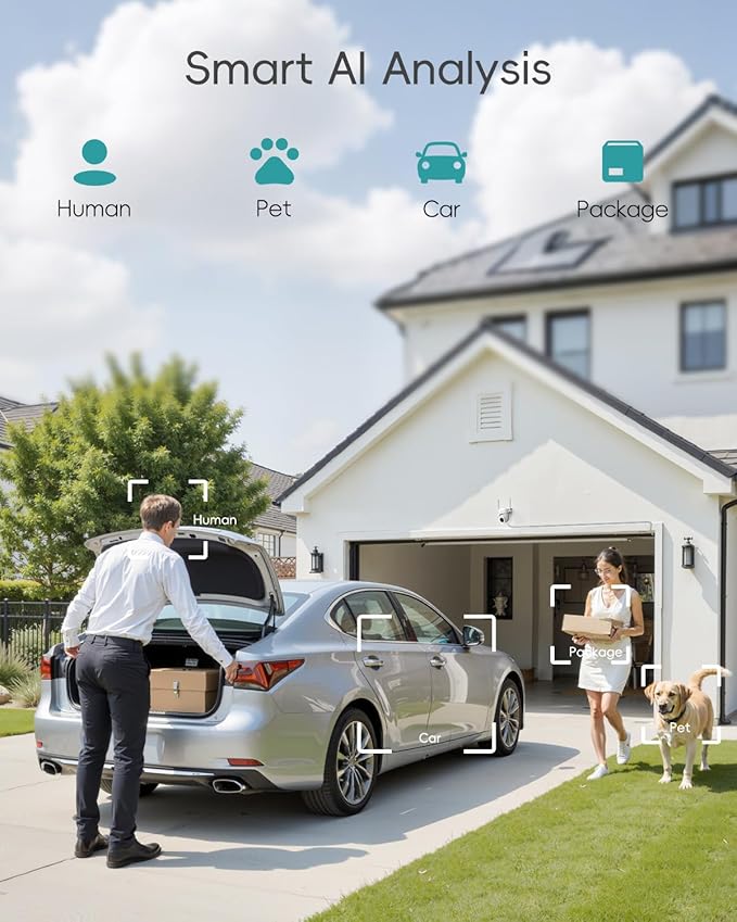 ZUMIMALL 3MP Outdoor Camera Wired 2.4G/5G WiFi - 2-Pack, 24/7 Recording, AI Motion Detection, Cloud & SD Card Storage, 2-Way Audio, PTZ Camera Auto Tracking, Compatible with Alexa Google