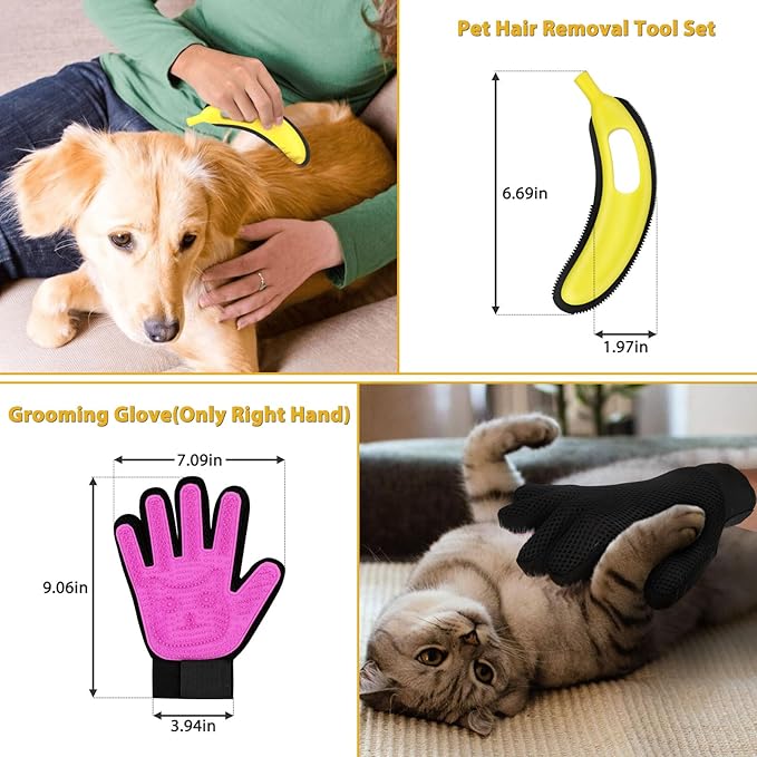 2-Pack Pet Hair Remover - Banana Cat Dog Hair Remover with Efficient Pet Grooming Gloves|Gentle Bathing Shedding Brush Dog Glove|Reusable Pet Hair Removal Tool for Carpet Couch Cat Fur & Lint