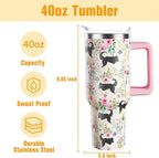 Husky Gifts for Women Dog Lovers 40 oz Floral Husky Tumblers with Handle and Straw, Stainless Steel Vacuum Insulated Travel Coffee Mug Cup Water Bottle