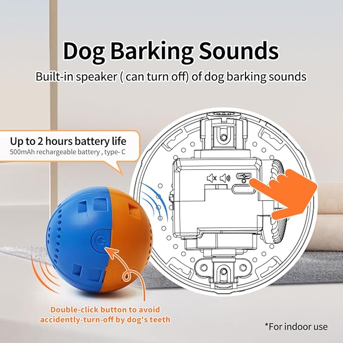 Interactive Dog Toys That Moves Active Ball for Dogs with Rechargeable Battery Self Moving Balls and Plush Cover for Small & Medium Dogs to Chase Barking Dog Toy Vibrates Toy SpidHerm
