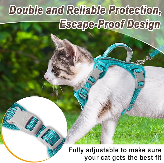 Cat Harness and Leash Set for Walking Escape Proof for Small Large cat Kitten Harness with ID tag Pocket (Blue,S)