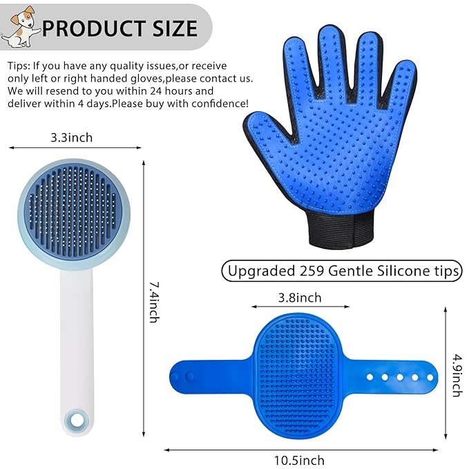 GJEASE Cat Grooming Glove Brush,Self-Cleaning Slicker Pet Brush for Short and Long Haired Pets,Dog Bath Brush for Shedding and Grooming,Removes Loose Hair and Tangles,Promote Circulation