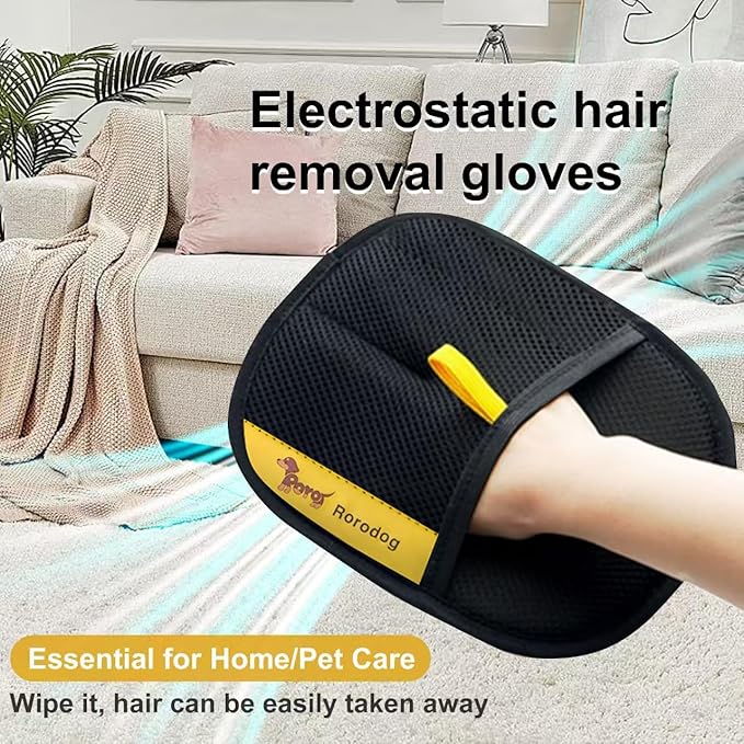 2-Pack Pet Hair Removal Gloves with A Hair/Lint Removal Tool – Remove Cat/Dog Fur from Clothing, Furniture, Car Seats, Bedding & Carpet