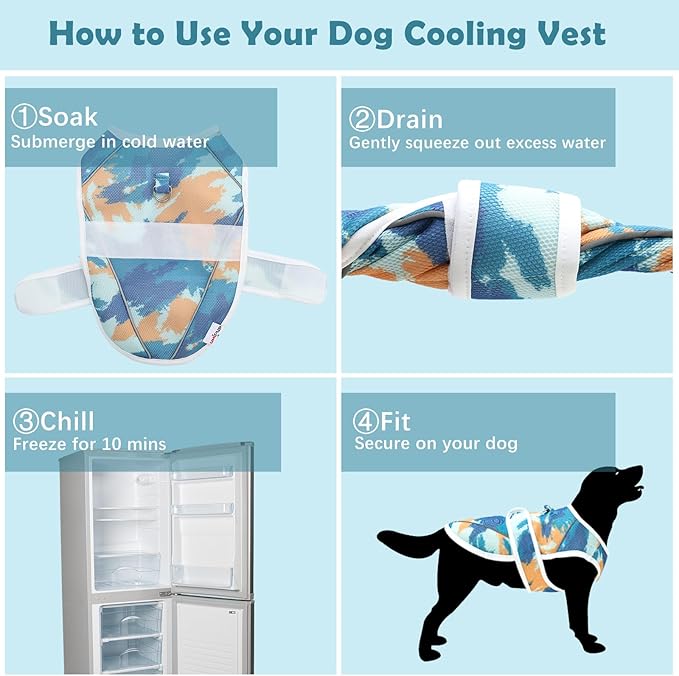 Dog Cooling Vest – Lightweight Pet Cooling Shirt 3D Breathable Mesh, Reflective Strips & UV Protection for Walking, Hiking, Park – Adjustable Fit Dog Cooler Jacket with D-Ring U-DCV02S