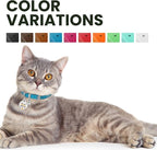 BRONZEDOG Leather Cat Collar with Removable Bells Non Breakaway Kitten QR Tag for Girl Boy (7" - 9" for Cats, Blue & Silver)