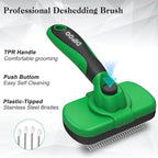 Self Cleaning Deshedding Brush for Dogs & Cats - Skin Friendly Grooming Tool with Hair Removal for Haired Pets, Green