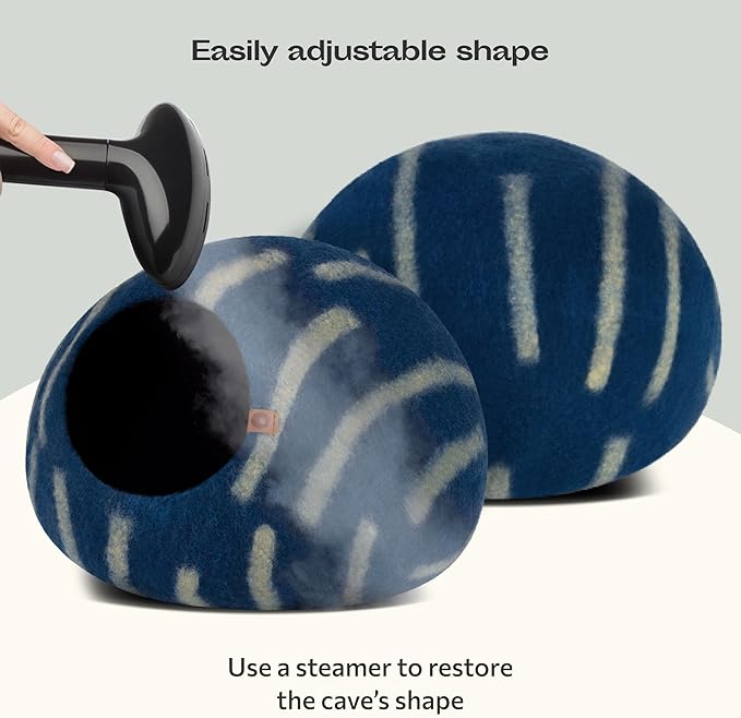 MEOWFIA Cat Cave – Premium Felt Cat Bed for Indoor Cats, Handmade 100% Merino Wool (Vivid Shades) (Large, Deep Azure)