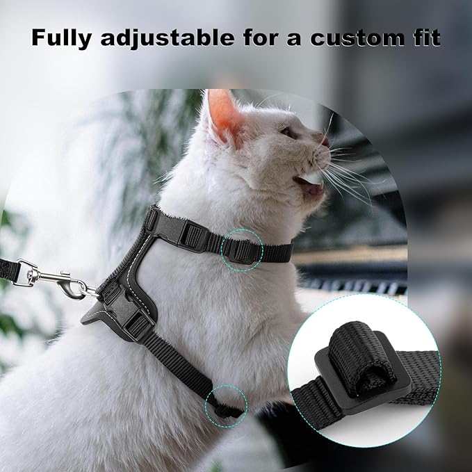 Plutus Pet Adjustable Cat Harness and Leash Set, Quick Release, Escape Proof Nylon Vest with Leather Trim for Kitten, Small Medium Large Cats, Black