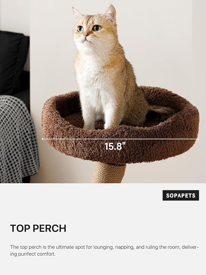 40 Inch Tall Modern Solid Wood Cat Tree Tower for Indoor Cats Large Adult, Sturdy Heavy-Duty Cat Condo with Scratching Post, Perch, Scratcher, Platform, Cozy Hideaway