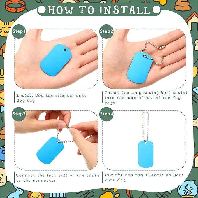 Yinkin 200 Pcs Personalized Military Dog Tags Set Including 100 Pcs Aluminum Blank Dog Tags for Engraving 100 Ball Steel Chain Rectangle Metal Blank Stamping Label for DIY Craft(Multicolor)