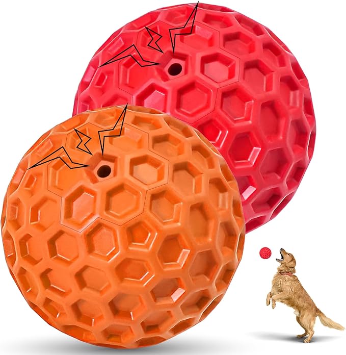 2 Pack Indestructible Squeaky Dog Balls for Aggressive Chewers, Durable Rubber Chew Toys for Teething, Anxiety Relief Perfect for Large, Medium Breeds, Indoor Outdoor Use