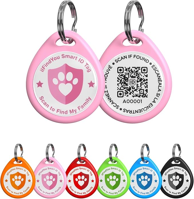 Cat Tags Personalized Small, QR Code Cat Name Tags for Kitten Collar, Scan Location Alerts, Pink S
