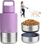 Insulated Dog Travel Water Bottle with Detachable Bowls, 3 in 1 Portable Dog Water Bottle Dispenser, Dog Accessories for Walking, Hiking, Camping, Outdoor (Lavender, 32 Oz)