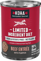 KOHA Limited Ingredient Diet Beef Entrée for Dogs - Grain Free Wet Dog Food with No Fillers - Sensitive Stomach Beef Dog Food 13 oz Pack of 12
