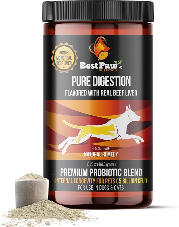 Dog & Cat Premium Probiotic Prebiotic & Digestive Enzymes 5 Billion CFU Organic Turmeric Coconut Oil Pure Pumpkin & Kelp for Healthy Bowels Gut & UTIs Beef Liver Flavor