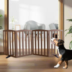 ZJSF Foldable Freestanding Indoor Dog Gate for House Wood Long Pet Gates Dog Fence for Stairs Puppy Gates for Hallways, Puppy Gate,Support Feet Included, Brown, 32 "Height-4 Panels