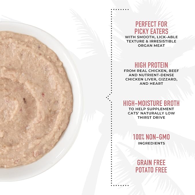 Tiki Cat After Dark, Velvet Mousse, Chicken & Beef Recipe in Chicken Broth, Grain & Potato Free Formula, with High Protein & Nutrient Dense Blended Irresistible Organ Meat, 2.8 oz. Pouch (12 Count)