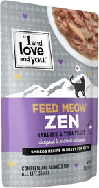 I AND LOVE AND YOU Feed Meow Zen Wet Cat Food - Sardine + Tuna - Mood Support, Grain Free, Shredded, 3oz Pack of 12