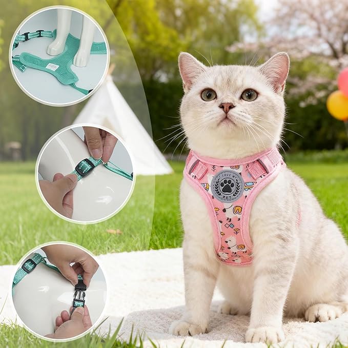 BEAUTYZOO Cat Harness, Escape Proof Cat Leash and Harness Set for Walking, Soft Breathable Vest Harness with Neck Adjustable, Reflective Easy-Control Kitten Harness for Cats,Alpaca-Pink S