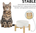 Ceramic Raised Dog and Cat Bowl Set, 2 Heights Elevated Stand, Food and Water Bowl for Small Breed Dogs, Cats, Kitty, Weighted Dog Dishes, Pet Bowls(5.1'',13.5oz, White)