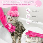 Pecute Pet Grooming Gloves - Heat Resistant Silicone Gloves with High-Density Teeth and Enhanced Five Finger Design for Bathing and Massaging Dogs and Cats (Pink)