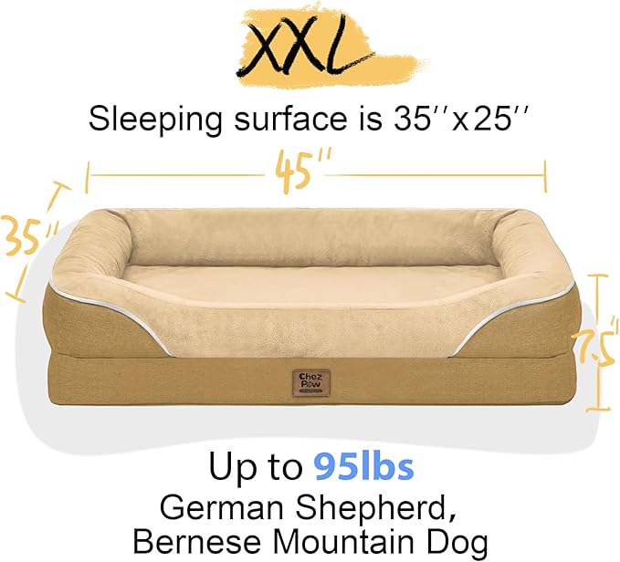 Washable Orthopedic Large Dog Bed -XL Large Dog Bed with Removable & Waterproof Cover Pet Beds with Foam Support for Big Size Dogs with Bolster