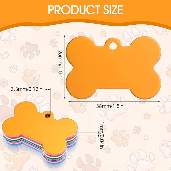100 Pcs Blank Dog Pet ID Tags Number for Engraving 38MM Aluminum Bone Shape Name Tag Colorful Double Sided Dog Cat Phone Number Tag Pendants