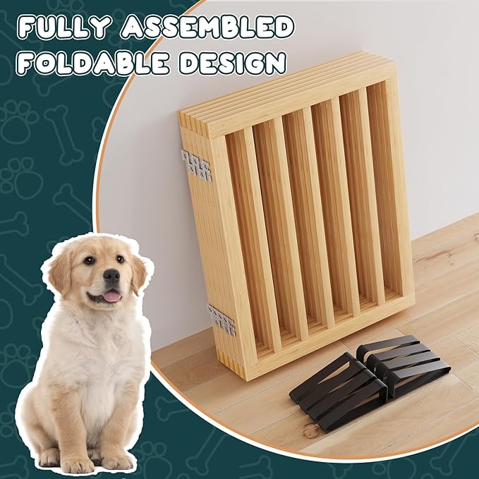 Semiocthome Bamboo Dog Gates for The House Extra Wide, 6-Panel Freestanding Pet Gates with 4PCS Metal Stands for Doorways and Stairs, 24“H Foldable Dog Fences Indoor, Expands Up to 9(ft) /110" (W)