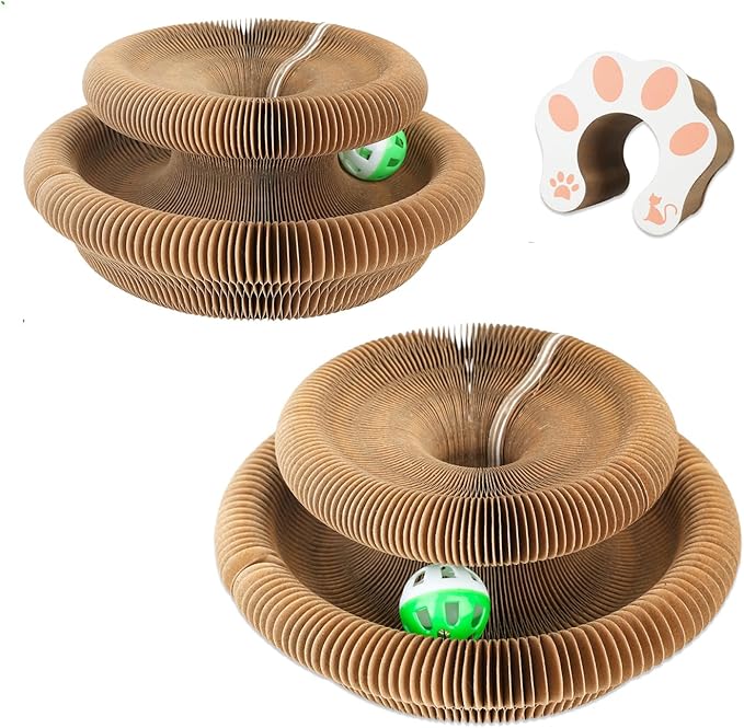 2Pack Magic Organ Cat Scratching Board Cat Accordion Toy Cats Scratching Post Ball Track, Kitten Fun Intelligence Physical Exercise Educational Toy Kitty Kurlz