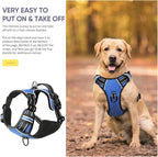 HEELE Dog Harness, No Pull Adjustable Padded Reflective Harness for Small Medium Large Dogs with Handle for Walking Training, Blue, XL