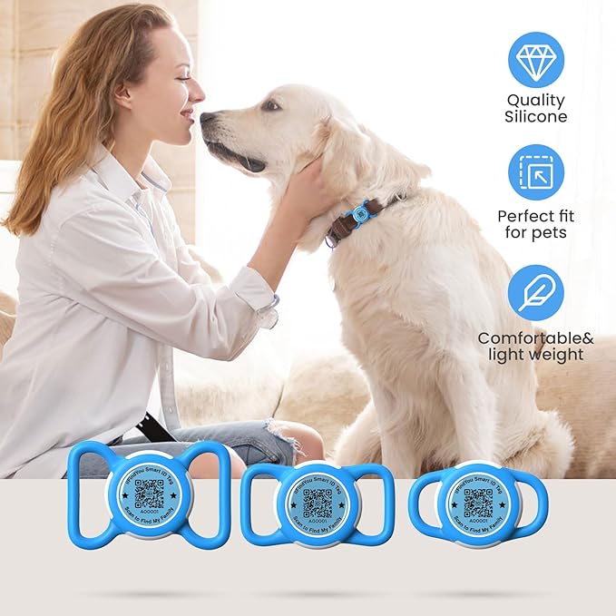Waterproof AirTag Dog Collar Holder for Apple Tracker QR Code Case Blue