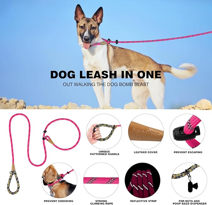 lynxking Slip Lead Dog Leash Reflective, Heavy Duty Comfortable Strong Rope for Large Medium Small Dogs No Pull Pet Training (Pink, 2PCS Large 1/2in x 6ft)