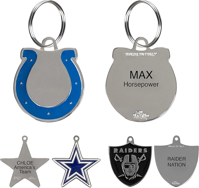 NFL Indianapolis Colts Engraving 32 Team Logo Pet ID Tags - Personalized Dog & Cat Tags with 3 Lines of Custom Text - Stainless Steel ID Tracking Tags
