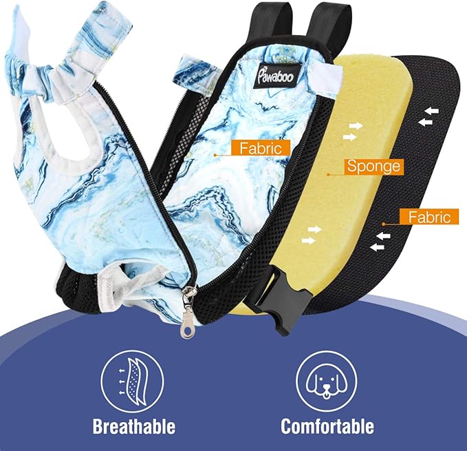 Pawaboo Pet Carrier Backpack, Adjustable Pet Front Cat Dog Carrier Backpack Travel Bag, Legs Out, Easy-Fit for Traveling Hiking Camping for Small Medium Dogs Cats Puppies, Large, Blue Marble