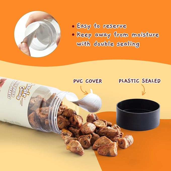 Jungle Calling Freeze Dried Cat & Dog Treats, Freeze Dried Chicken Hearts for Cats & Dogs, High Protein Single Ingredient Chicken Heart Snacks, Grain Free Pet Training Rewards (Chicken Hearts, 2.3 oz)