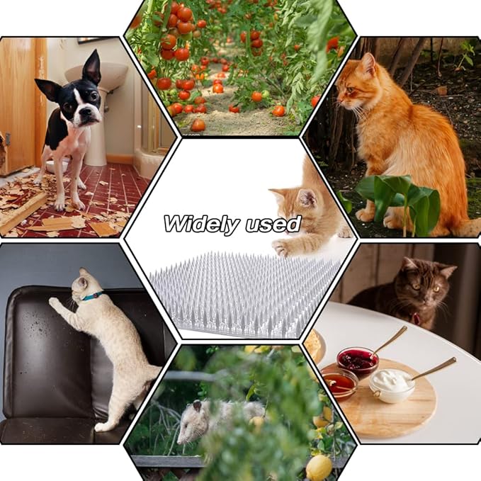 16PCS Cat Spike Mat Outdoor Indoor Cat Deterrent Scat Mat Keep Cats/Dogs Off Counter Pet Deterrent Training Mats Plastic Mats with Spikes (18.3 Sq.ft,16" x 13"