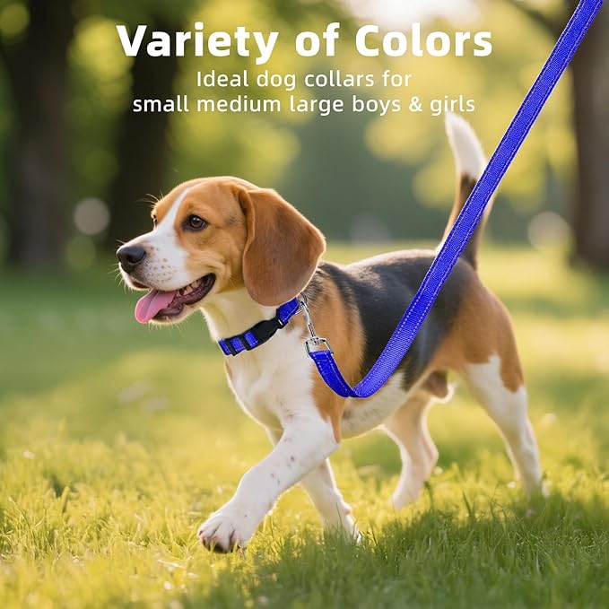 Reflective Dog Collar, Soft Neoprene Padded Nylon Pet Collar with Quick-Release Buckle, Adjustable for Extra Large Dogs,Navy Blue,XL