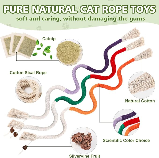 27 Pack Catnip Chew Toys for Cats,Cotton Sisal Rope Toys,Cat Natural Silvervine Sticks,for Cat Teeth Cleaning and Dental Care,Interactive Toy for Bored Indoor Cats